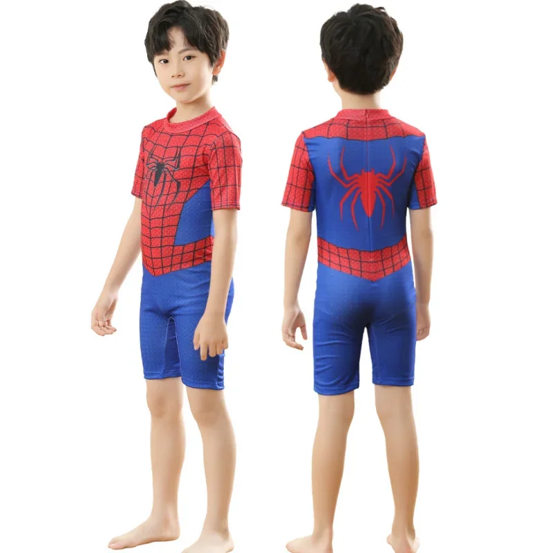 ชุดว่ายน้ำสไปเดอร์แมนเด็กผู้ชายชุดคอสเพลย์ผู้หญิงอเวนเจอร์สซูเปอร์ฮีโร่ชุดว่ายน้ำสำหรับเด็กเด็กไอรอนแมนรัดรูปบอดี้สูทว่ายน้ำชายหาด