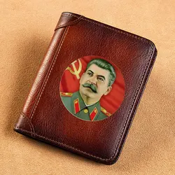 Alta qualidade de couro genuíno dos homens carteiras heróis soviéticos stalin impressão titular do cartão curto bolsa carteira carteira bk1208