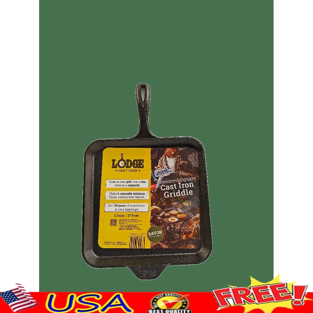 

Seasoned Cast Iron 11 Inch Square Griddle Nonstick Surface Compatible with Induction Oven Grill Campfire Durable Cookware