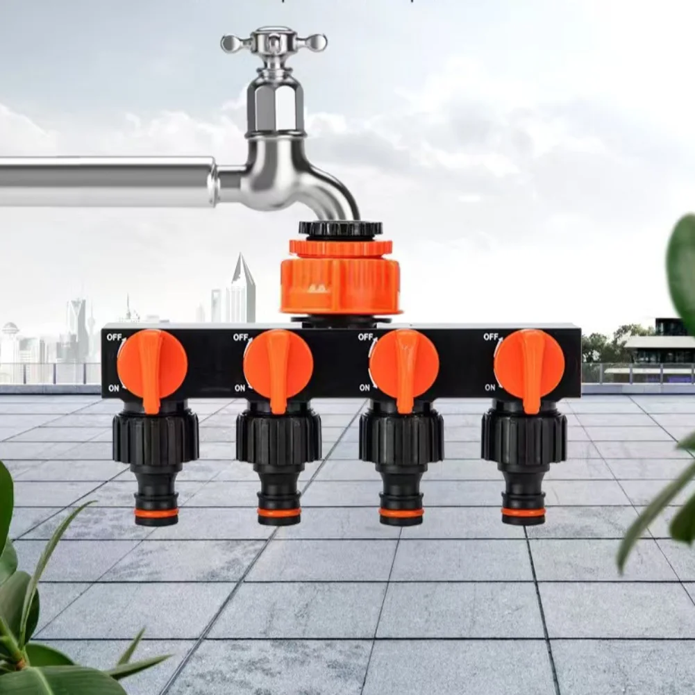 4 Way Water Hose Splitter Leakproof Connector for Garden Irrigation with Adjustable Outlets and Easy Faucet Connection