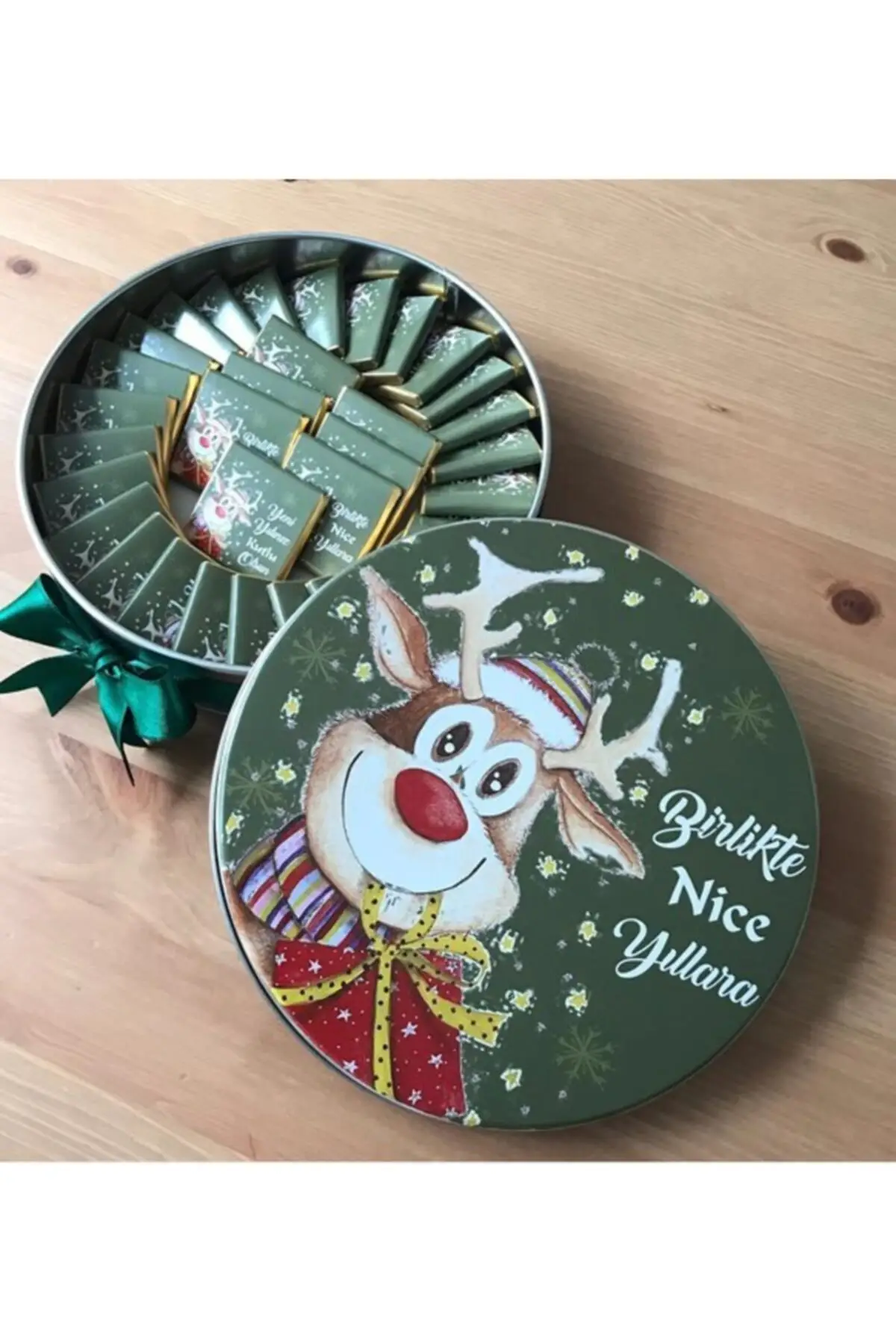 Christmas New Year Cute Deer Themed Metal Chocolate Box 32'li