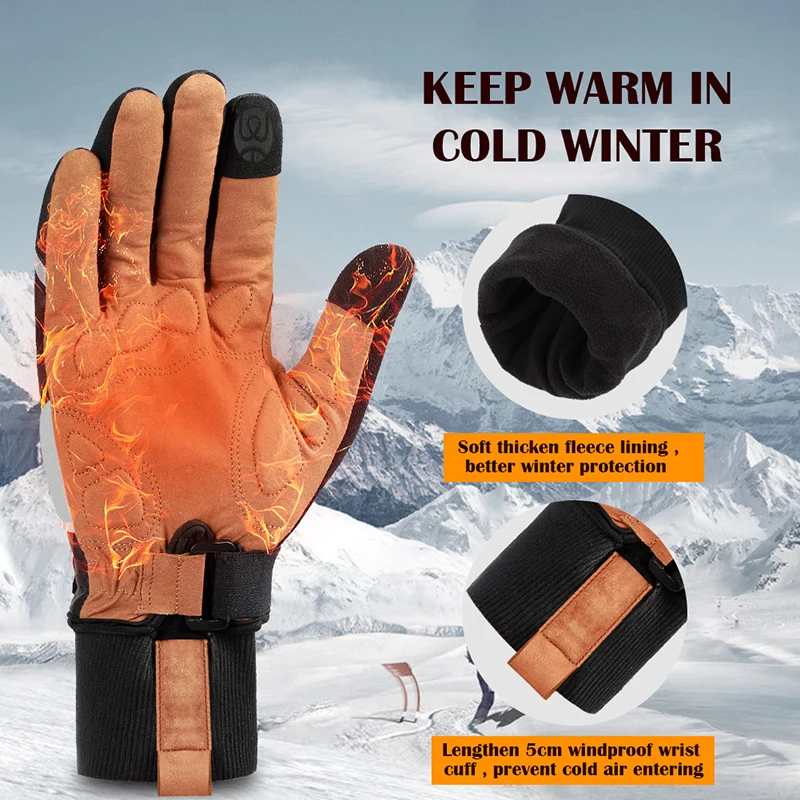 WEST BIKING Winter Thermal Gloves Touchscreen Waterproof Gloves For Cycling Motorcycle Running Sport Men Windproof Warm Mittens