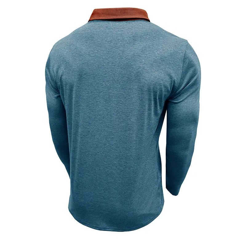 Langarm-Poloshirt für Herren, lässig, schmale Passform, Henley-Kragen, T-Shirt mit Tasche, Smart Blend Tops – Detail 4