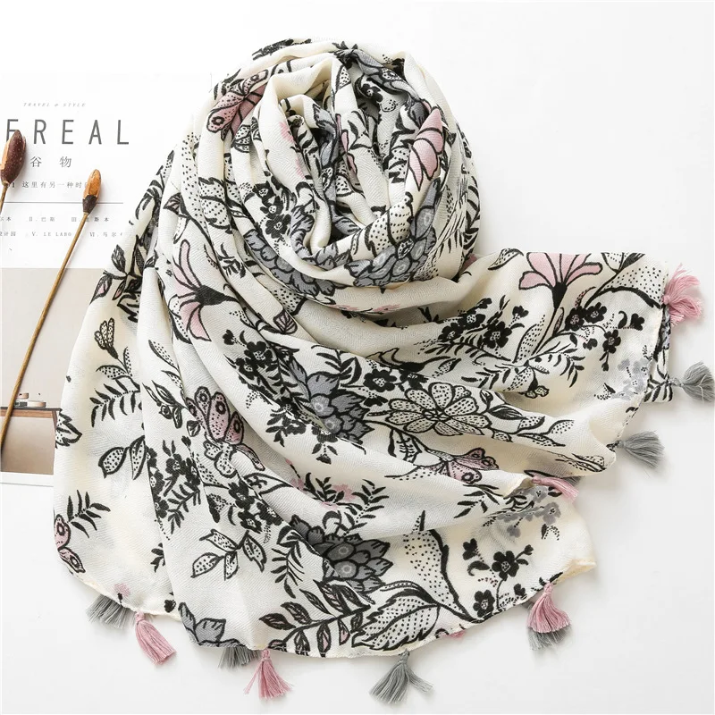 Vintage Art Floral Neck Scarves Woman Long Thin Scarf Neck Warmer Autumn Accessories Birthday Gifts