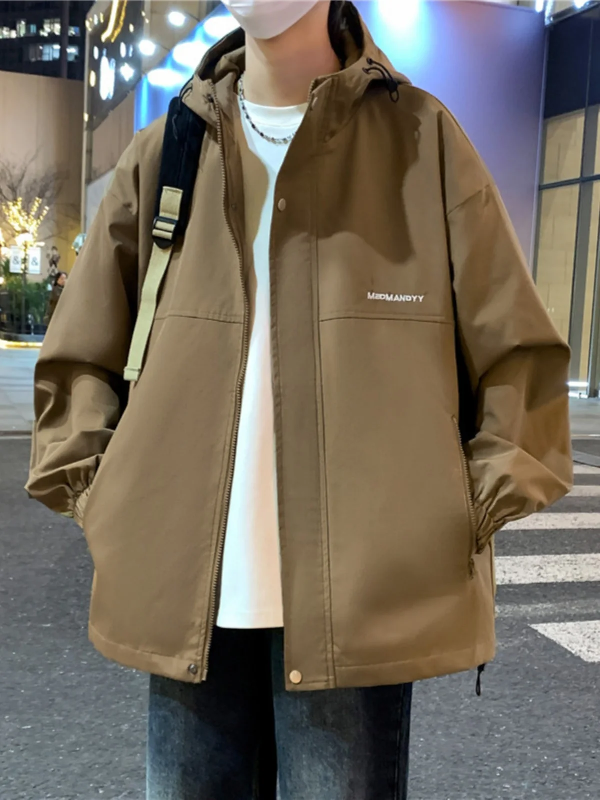 

Trendy American High Street Men's Jaet Autumn Faionable Hooded Coat Casual Streetwear Anti-Wrinkle Long Sve Zipper Dec...