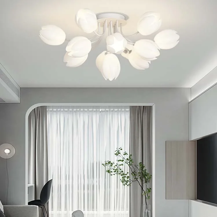 Modern minimalist living room main lamp French tulip light luxury master bedroom lantern cream style ceiling lantern