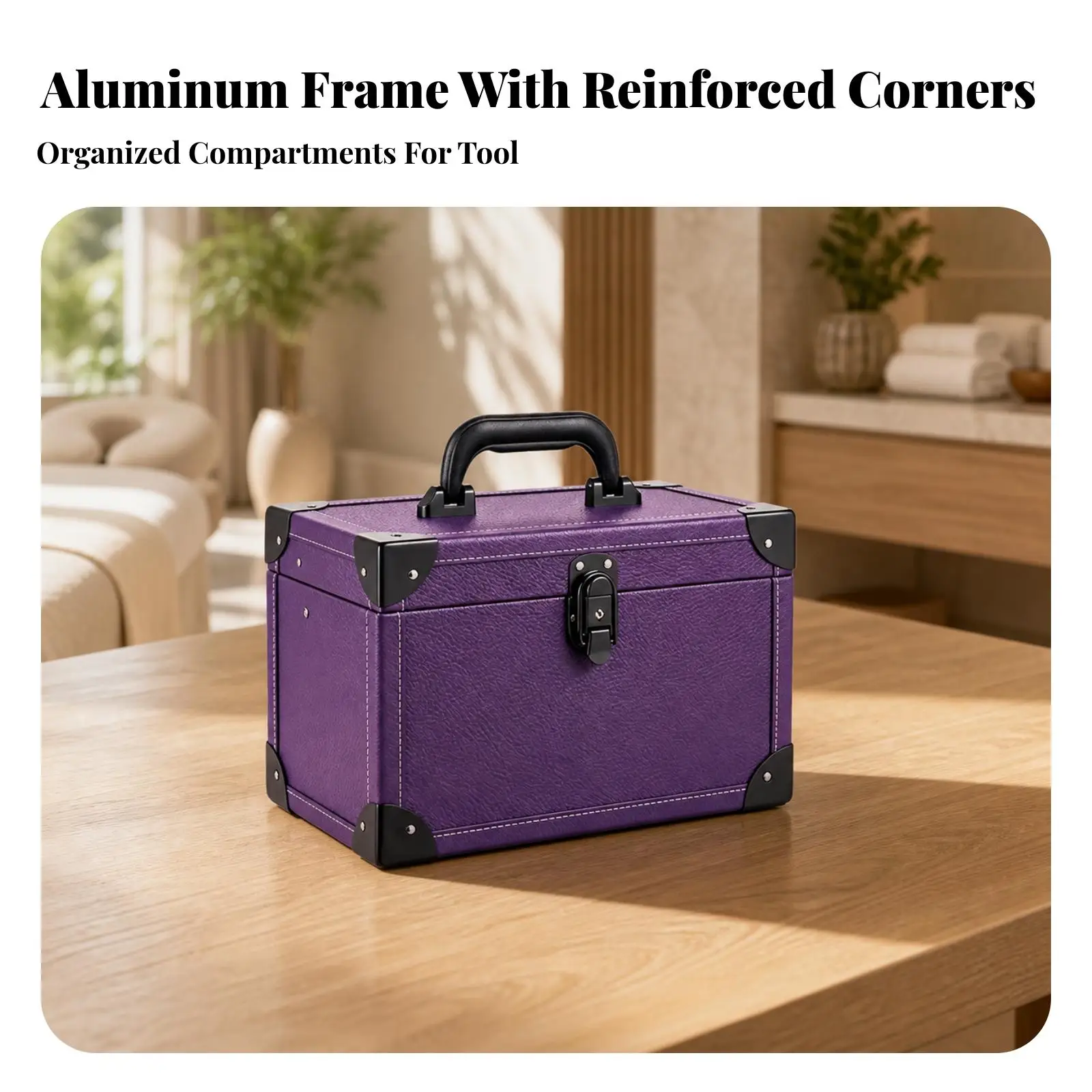 Purple Hard Shell Beauty Case Suitcase for Therapy Storage Organizer with Locking Clasp Padded Handle