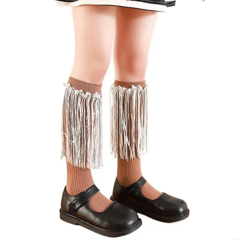 M89C النشاط المدرسي اللباس جوارب طويلة إلى الركب مهدب تقليم زي الجوارب الفتيات الجوارب #3