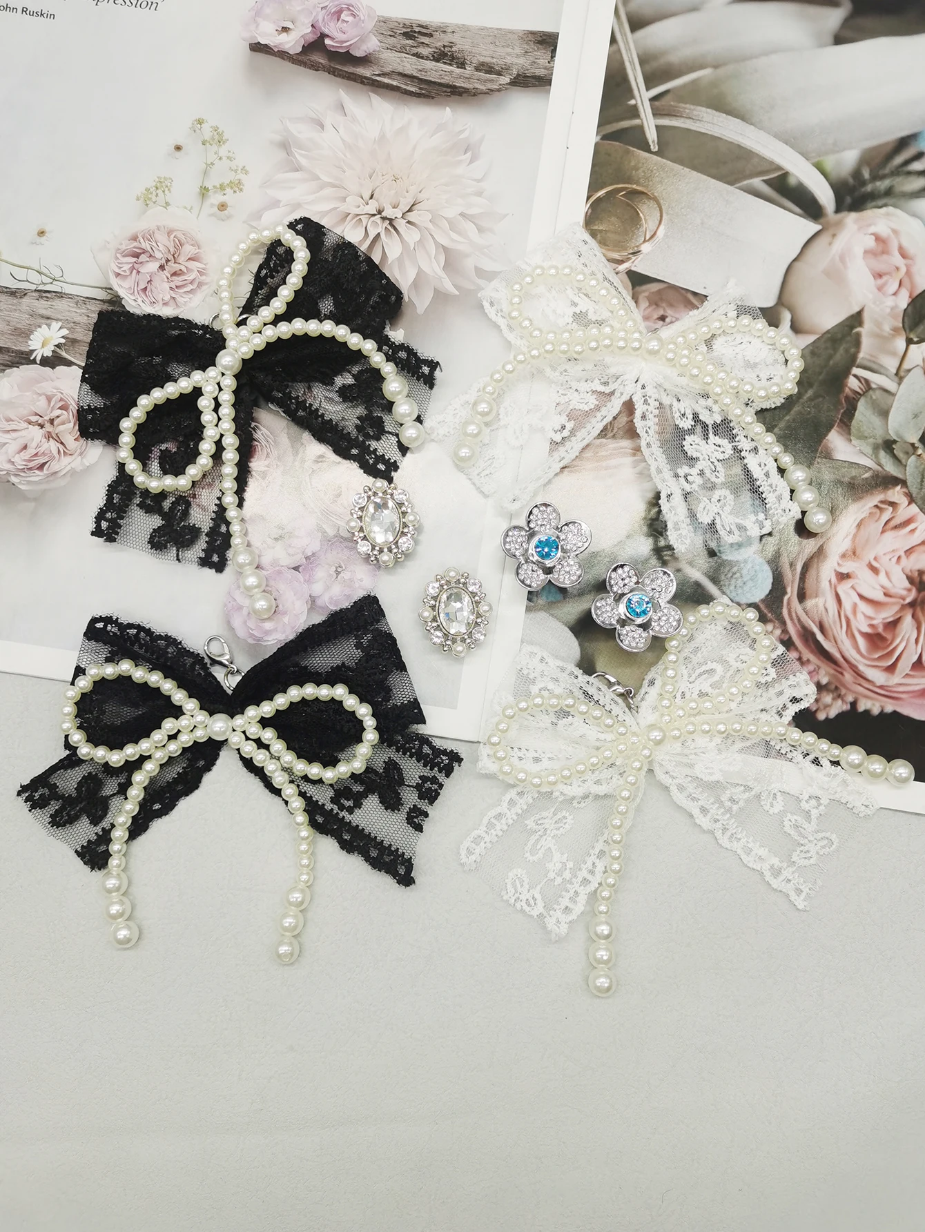 4PCS Barock Stil Spitze Bowtie Schuh Anhänger Blume Schnürsenkel Charms Schnürsenkel Schnallen DIY Dekorationen Schuh Clips Zubehör – Detail 1