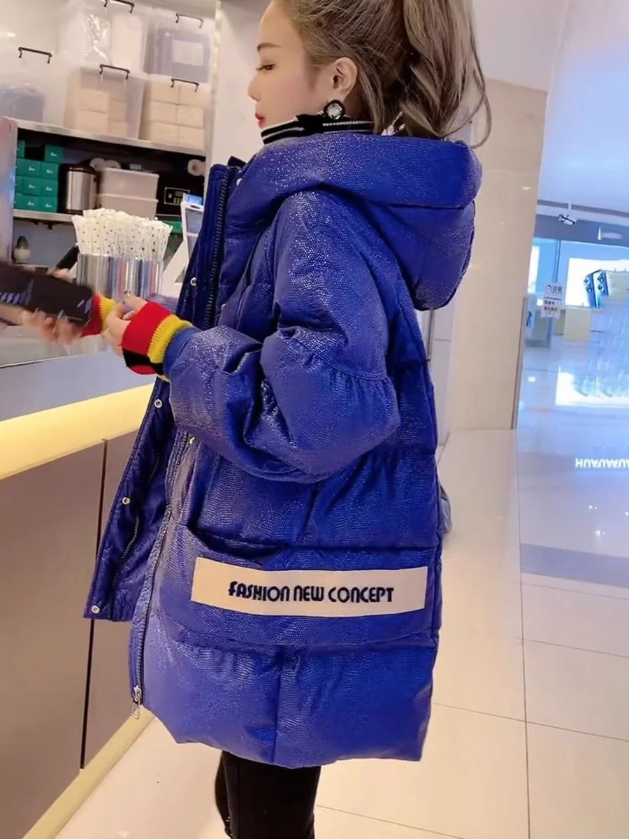 European Style Women's Thickened down Cotton Jacket Hooded Mid-Length Winter Coat Korean Style Long Sleeve Straight Cut