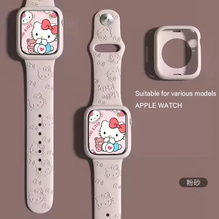 Sanrio Series Hello Kitty3D Engraving Printing Multicolor Kawaii Apple Silicone Replacement Watch Band Dial 2024 New Hot Sales