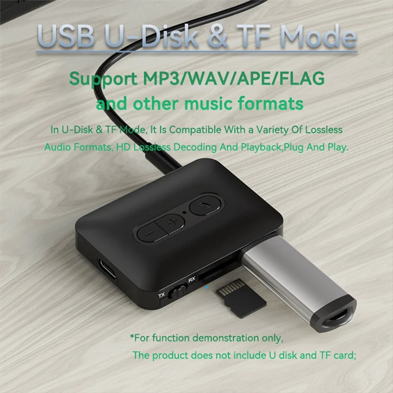 

B03B-Bluetooth 5.4 Audio Receiver Transmitter USB U-Disk TF Card Play 3.5MM AUX Stereo Music Wireless Adapter With Mic