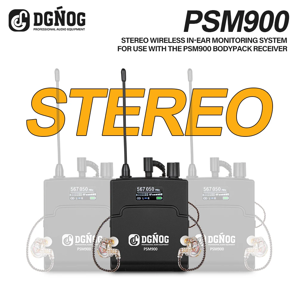 DGNOG PSM900 Sistema de monitor intra-auricular estéreo sem fio Receptor Bodypack, faixa de frequência de 600 MHz, desempenho sem complicações