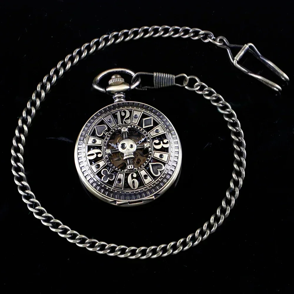 Montre de Poche Mécanique existent pour Homme, Cadran Chiffre Arabe, Pendule Rétro, Signe de Poker Creux, Steampunk, Bronze, Horloge de Poche Cadeaux