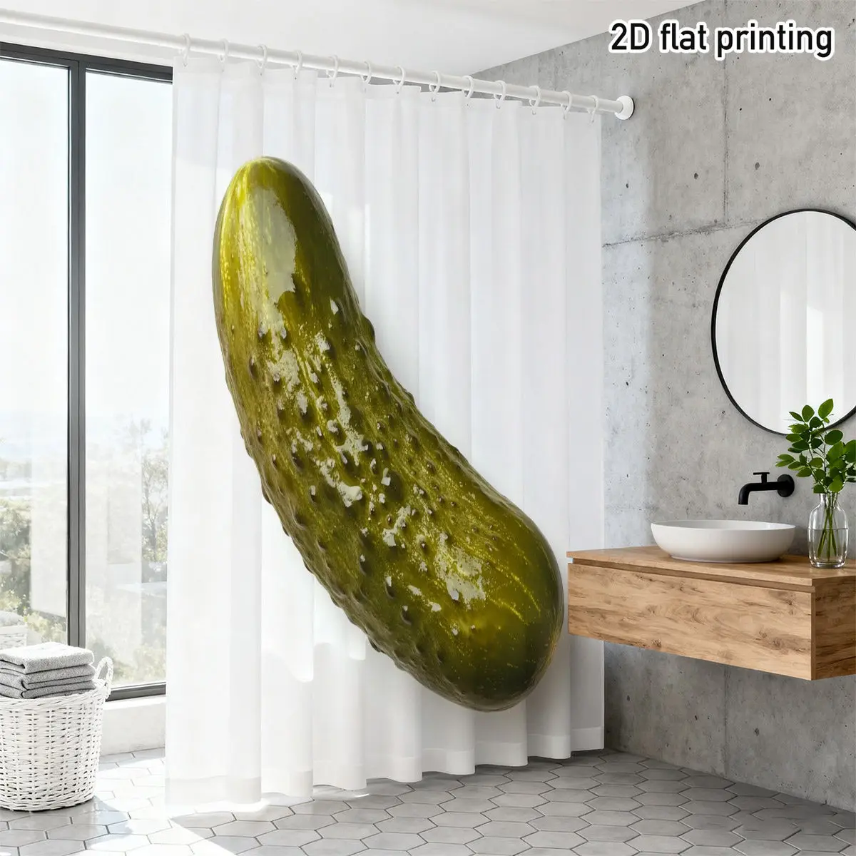 Funny Pickle Shower Curtain - Large Realistic Cucumber Print, Novelty Food Theme, Waterproof Bathroom Decor, Multiple Sizes