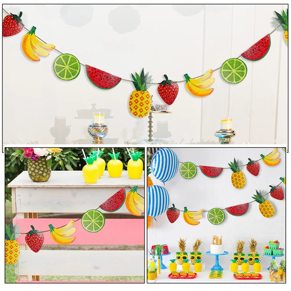 

3Sets Fruit Themed Banner Summer Party Decorations Fruits Garland Tropical Hawaiian Supplies Party Decoration Fruit Banner