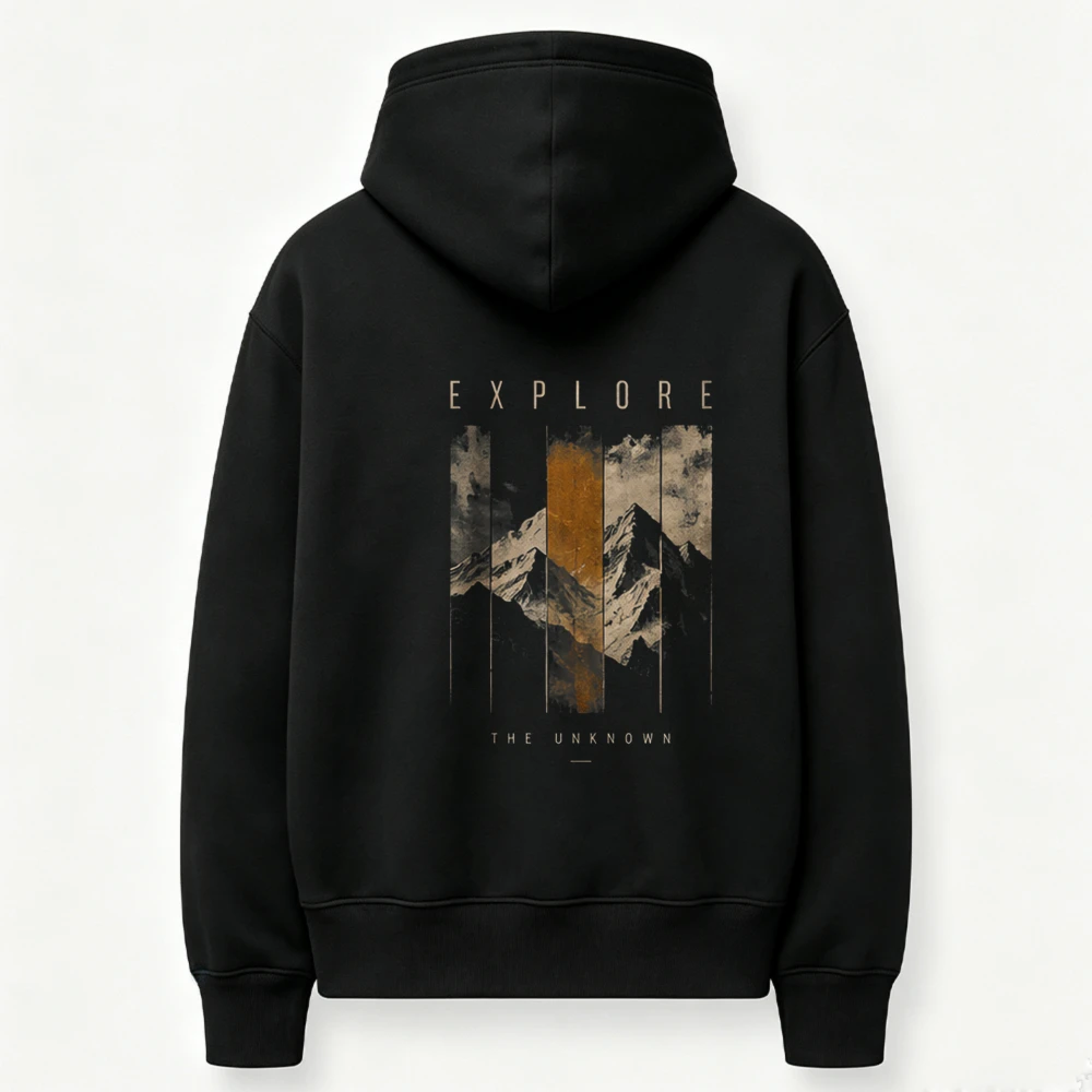 Explore The Unknown Vintage Grunge Vertical Striped Mountain Graphic Hoodie Back  Sweatshirt Retro Wilderness Hiking Hooded Tops