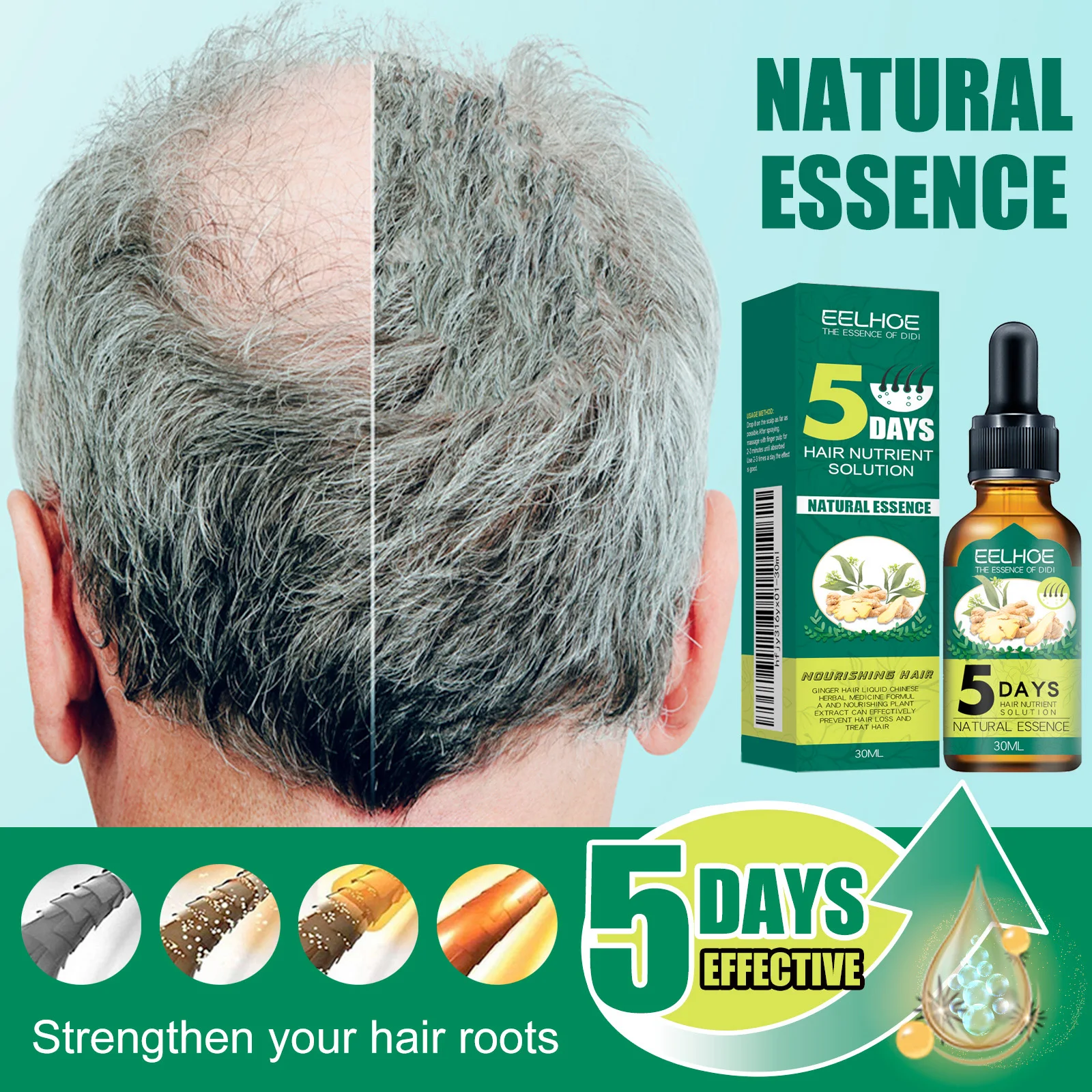 

5Days Ginger Scalp Serum Dropper Deep Nourish Hair Roots Massag Scalp Smoothing Soften Shiny Hair G-row-th Care Essence Oil ﻿