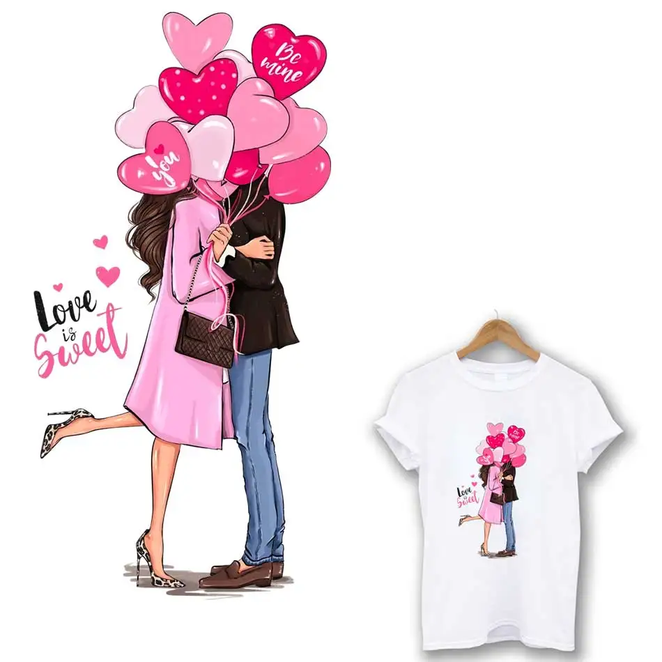 Love Is Sweet Iron-On Transfer For Clothes DIY A-Level Washable T-Shirt /Hoodie Thermal Sticker Romantic Couple Patches Applique