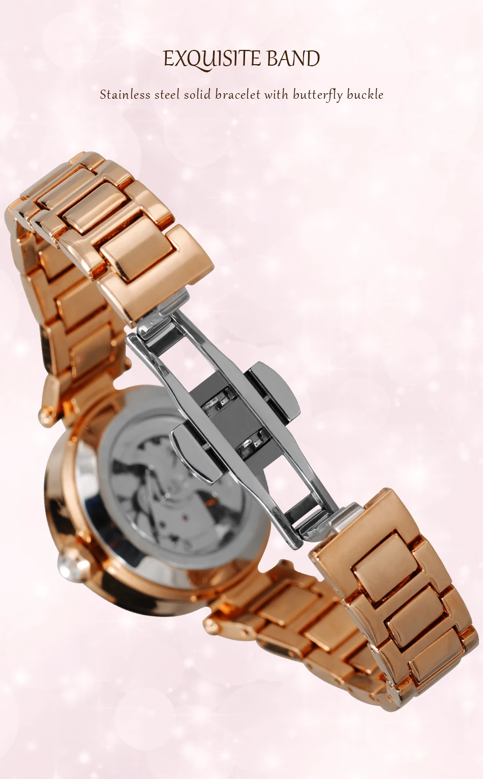 Rose Gold Diamond Automatic Movement Woman Wristwatch Skeleton Mechanical Ladies high-end luxury Women's stainless steel watches