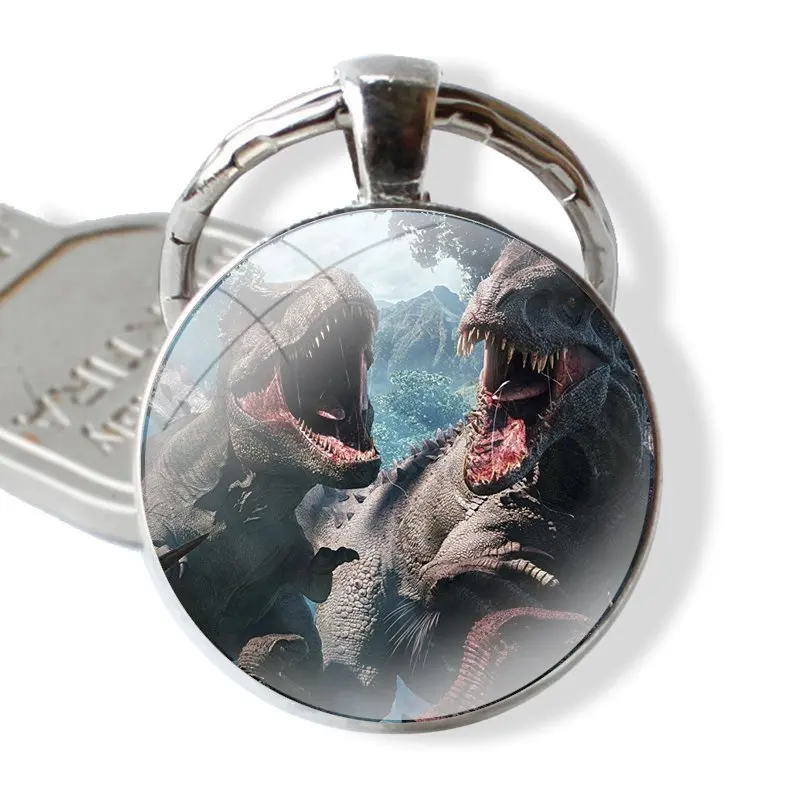 Keychain Handmade Glass Cabochon Key Ring Holder Pendant Key Chains Jurassic World Park Dinosaur