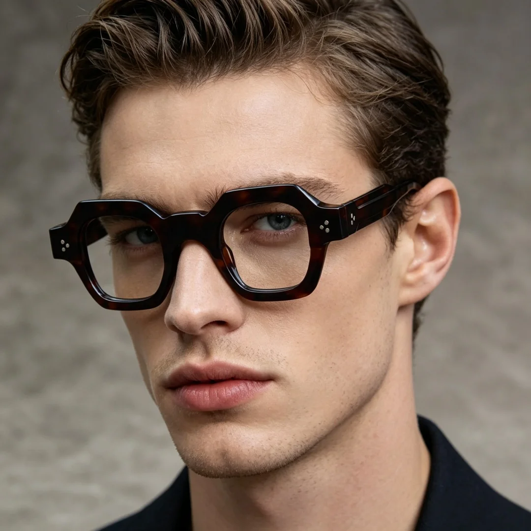 

BETSION Vintage Thick Square Acetate Eyeglass Frame 40mm Full Rim Men Women Spectacles Frame Trendy Retro Eyewear