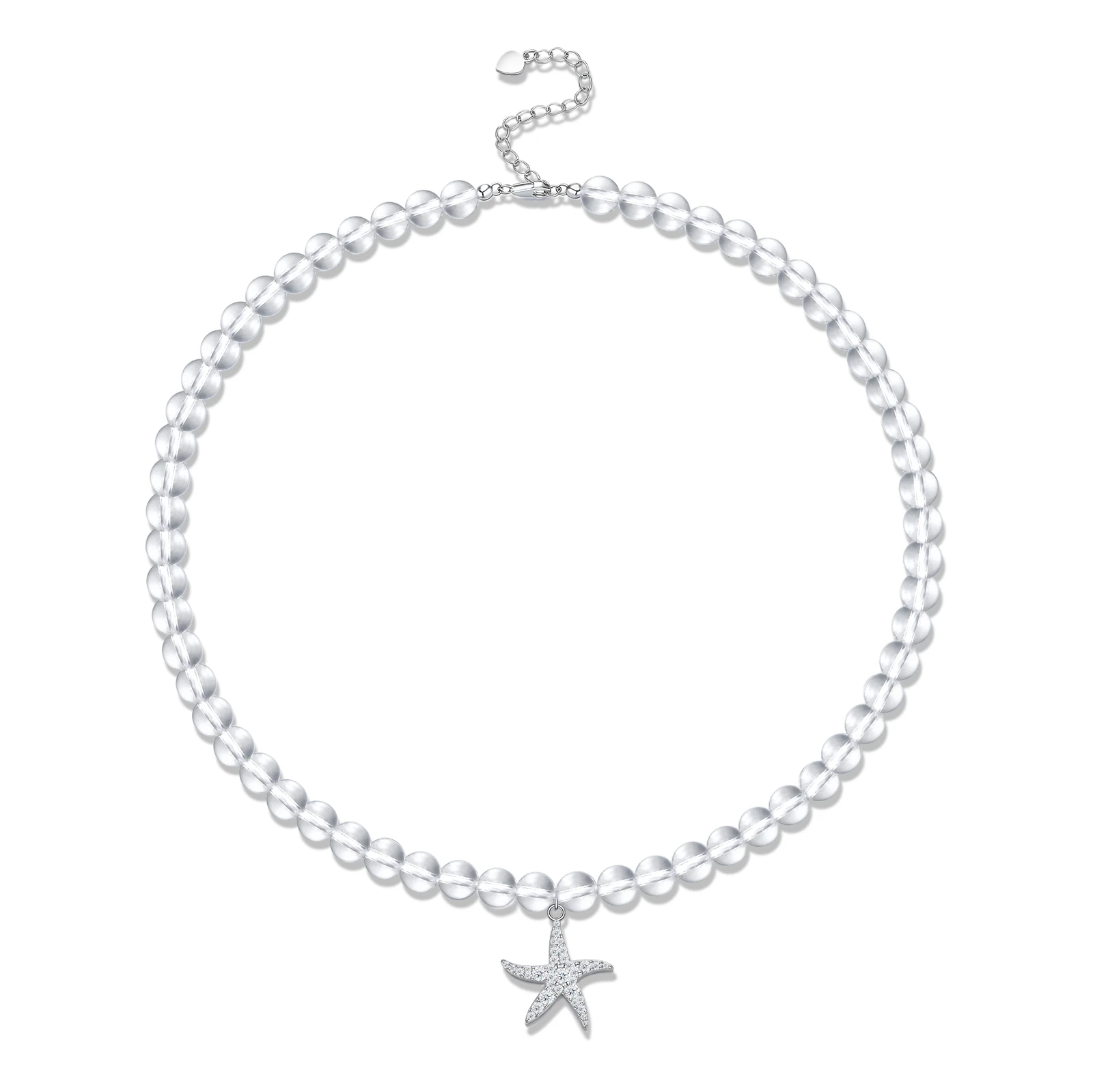 

JIUZUAN Moissanite Starfish Pendant Necklace S925 Silver Plated 18K White Gold Polished for Wedding Daily Wear Necklace