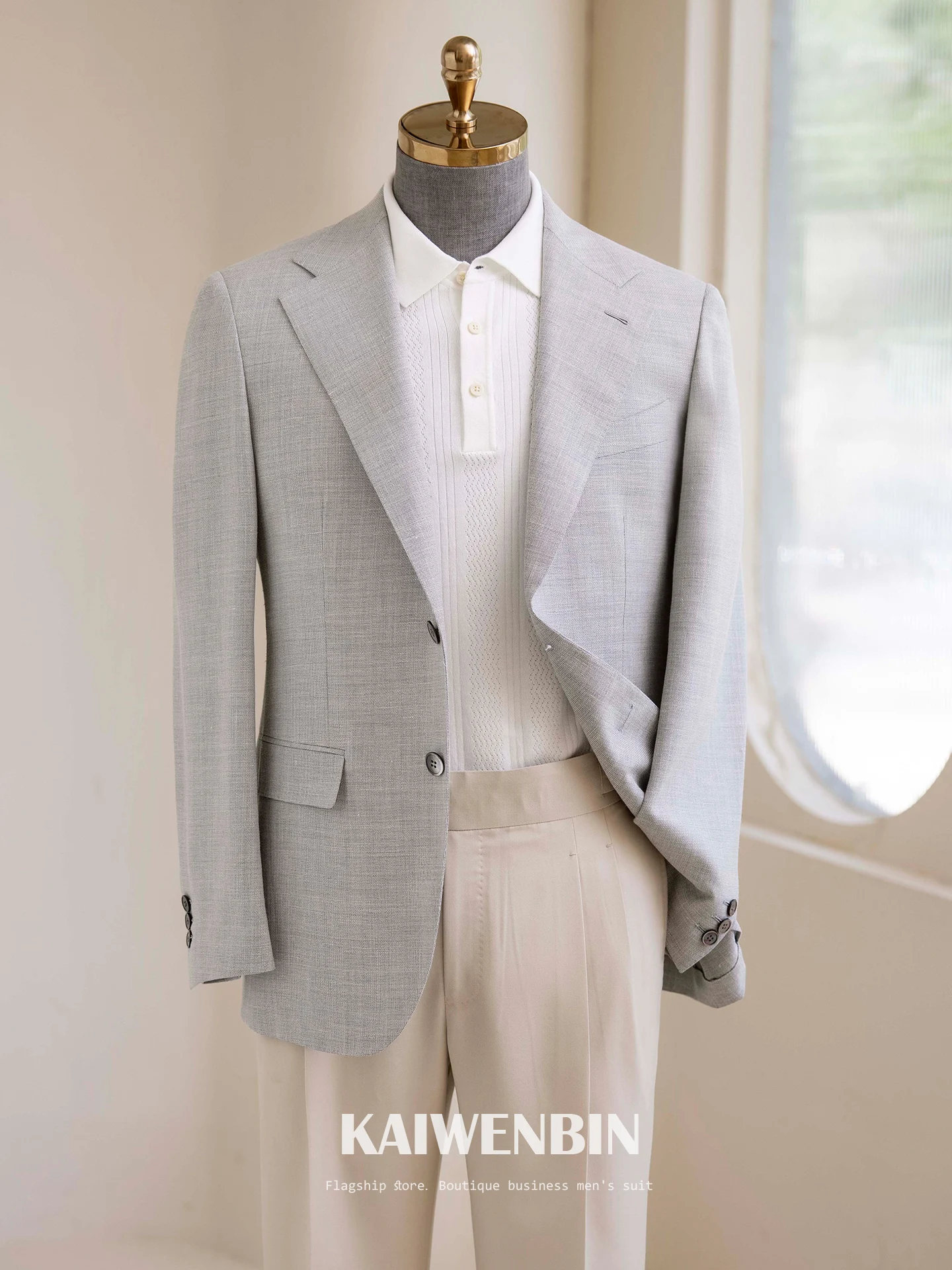 Blazer Men's Linen Light Gray Luxury Business Suit Jacket Cool Comfortable Spring Summer Formal Casual Outerwear Custom