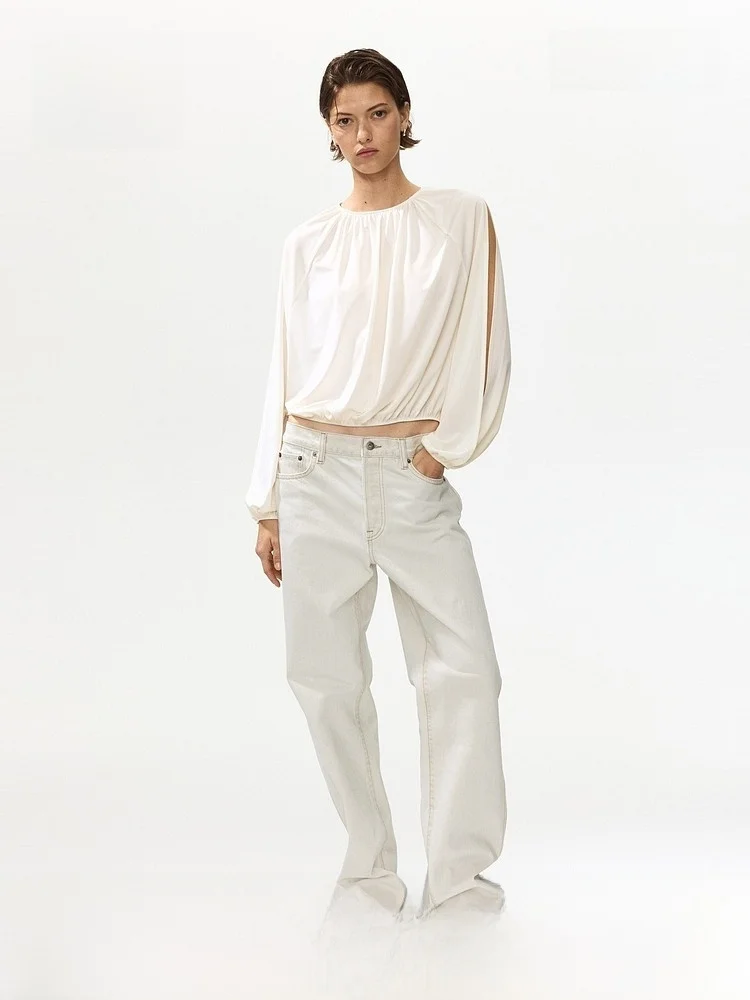 

H&M Women's Shirt Summer 2026 Island Holiday Fashion Open Sleeve Top Casual Loose Fit Drawstring Polyester Spandex Blend
