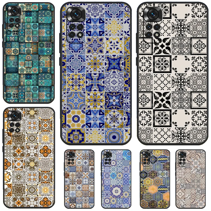 Boho Tile Mosaic Aesthetic Case For Xiaomi Redmi Note 12 11 8 9 10 13 Pro 12S 11S 10S 9S Redmi 13C 9C 10C 12C Cover