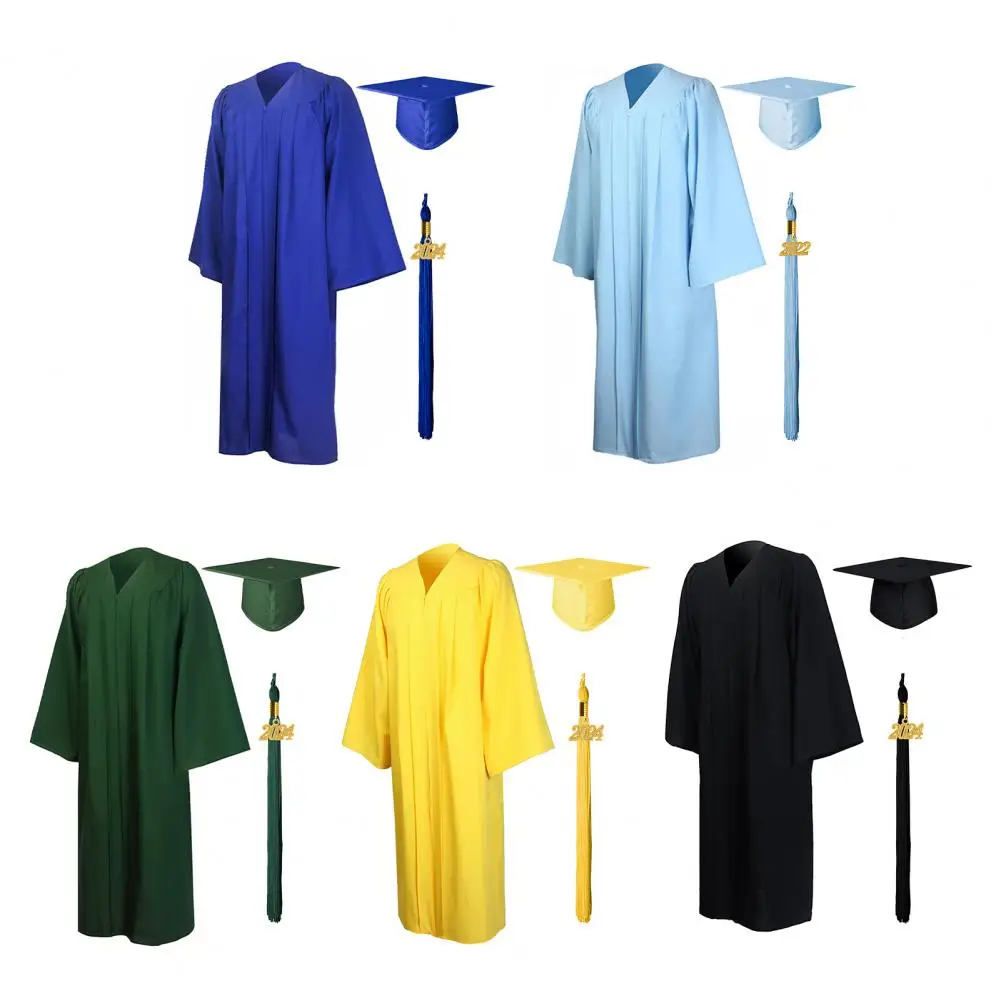 Adult Graduation Robe Hat Set Loose Academic Uniform Bachelor Cap With Tassel 2024 College Graduation Ceremony Gown Cap Set