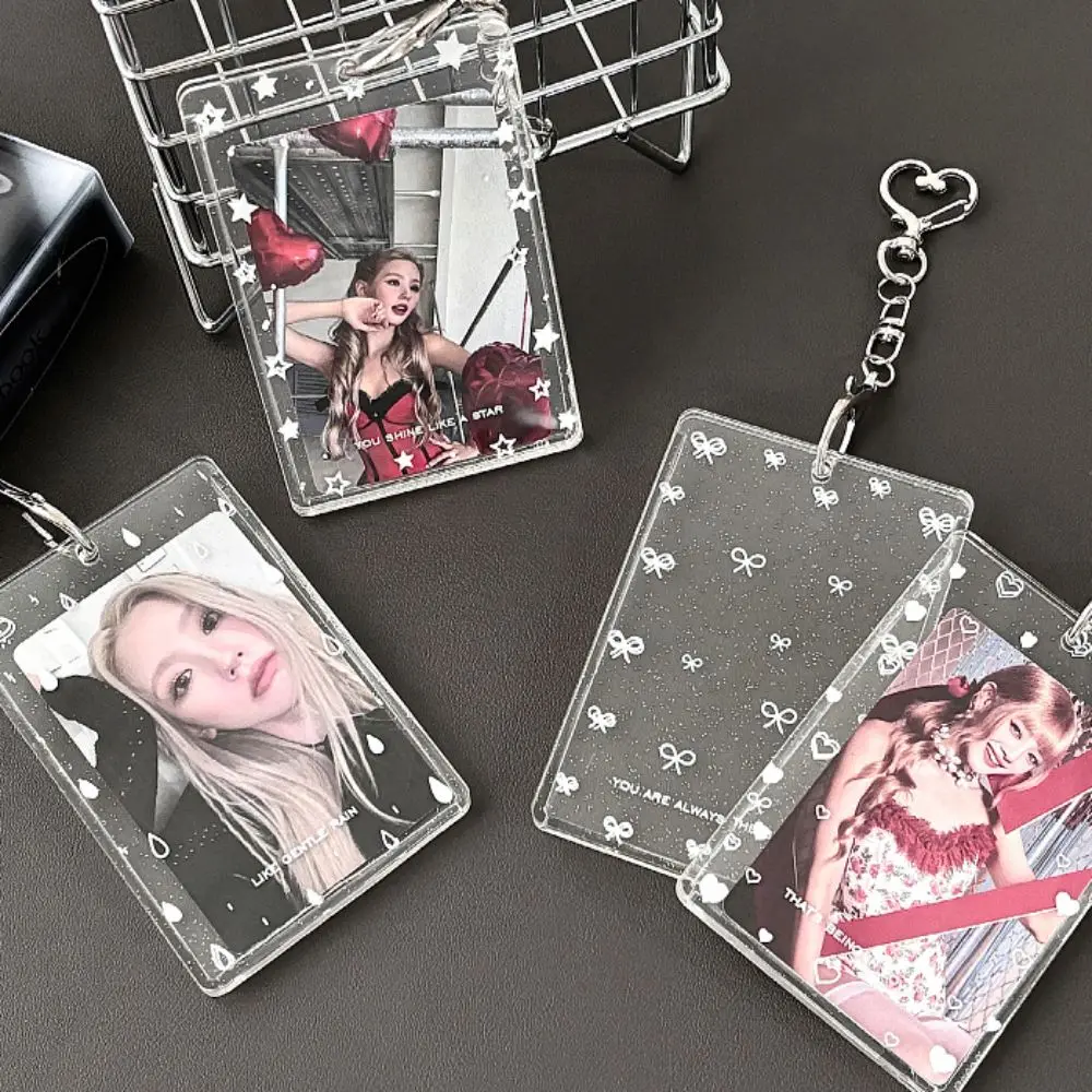 Transparent Acrylic Photocard Holder with Keychain Cute Photo Card Case Pattern Printing Simplicity