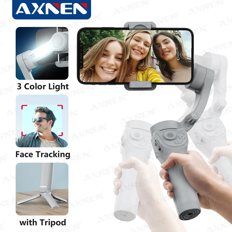 AXNEN HQ6 3-Axis Gimbal Handheld Stabilizer for Cellphone, with Fill Light, Face Tracking, for iPhone Android Video Recording