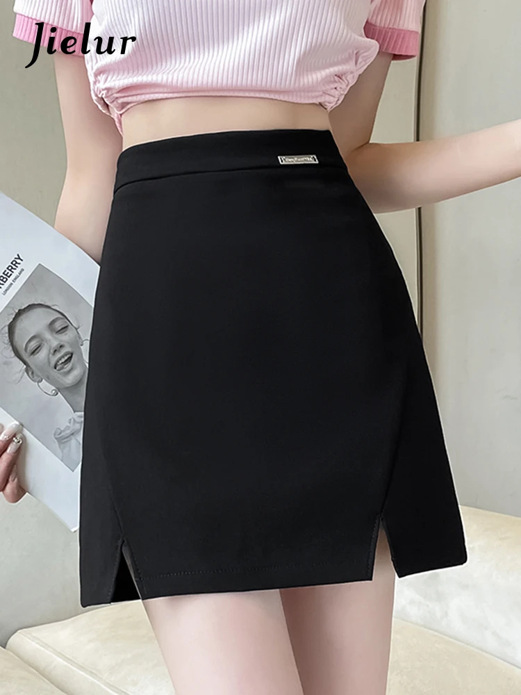 Jielur Solid Color Sexy Tight Hip Women's Skirts Black Split Slim Hollow Summer Fashion Simple Female Skirt New Office Ladies