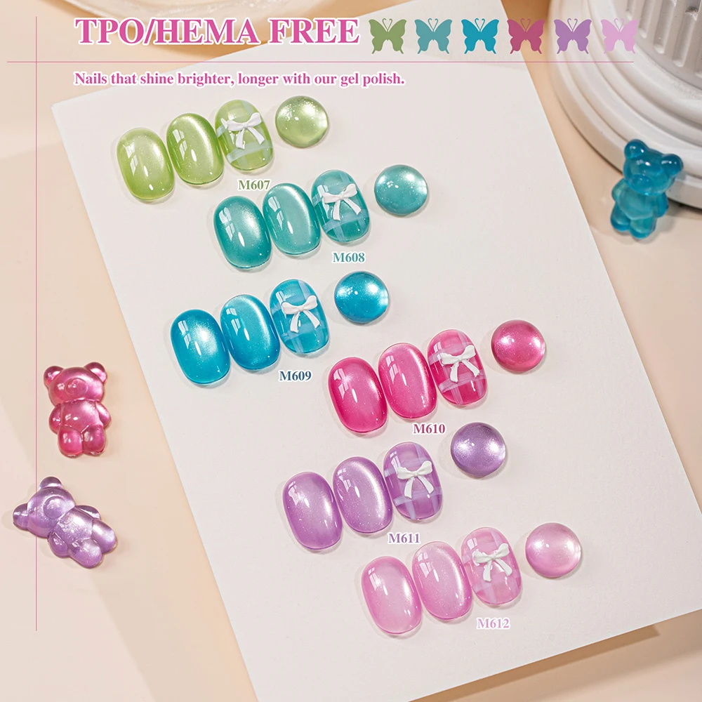 

Vendeeni TPO/HEMA FREE 6 Colors/set Neon Pearl Effect Gel Magnetic Crystal Cat Eye Manicure Gel Nail Polish With Color Card