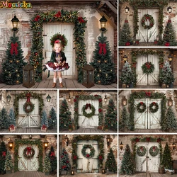 Mocsicka Rustic Country Tree Farm Backdrops Kids Family Photography Xmas Photo Child Adult Photocall Wooden Door Farm Background