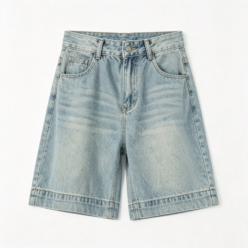 Vintage Light Wash Straight Loose Five Points Denim Shorts Ladies Hong Kong Style Slim Fit Summer Daily Casual Pants