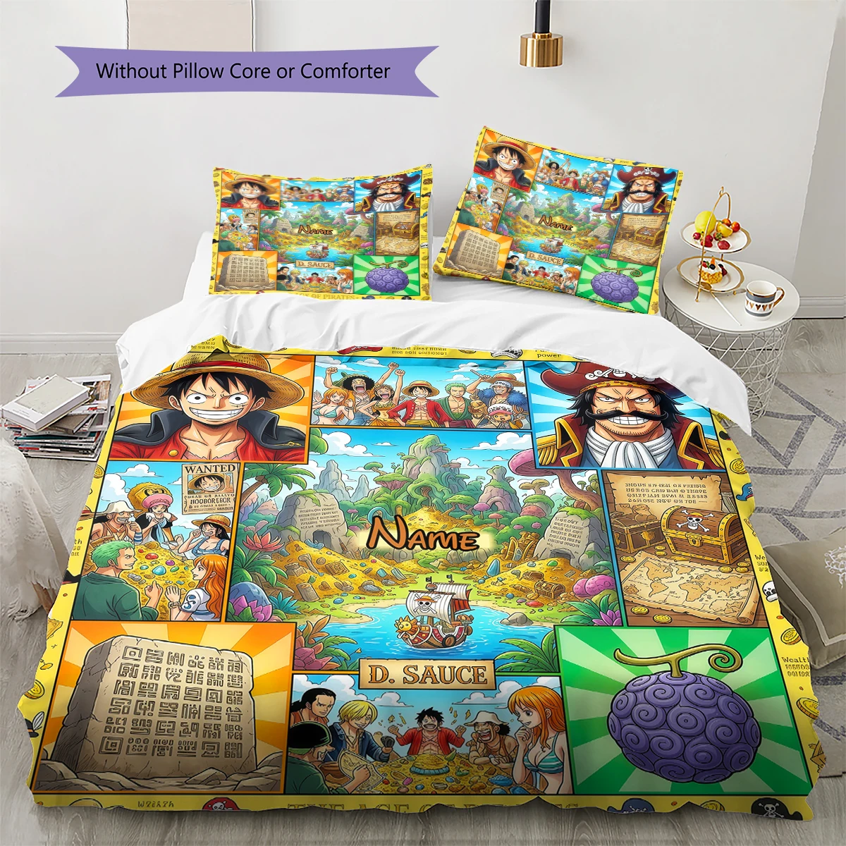 Custom Name One Piece Puzzle  Duvet Cover, Soft, (1 Duvet+2 Pillowcases No Core), Sizes -HE79