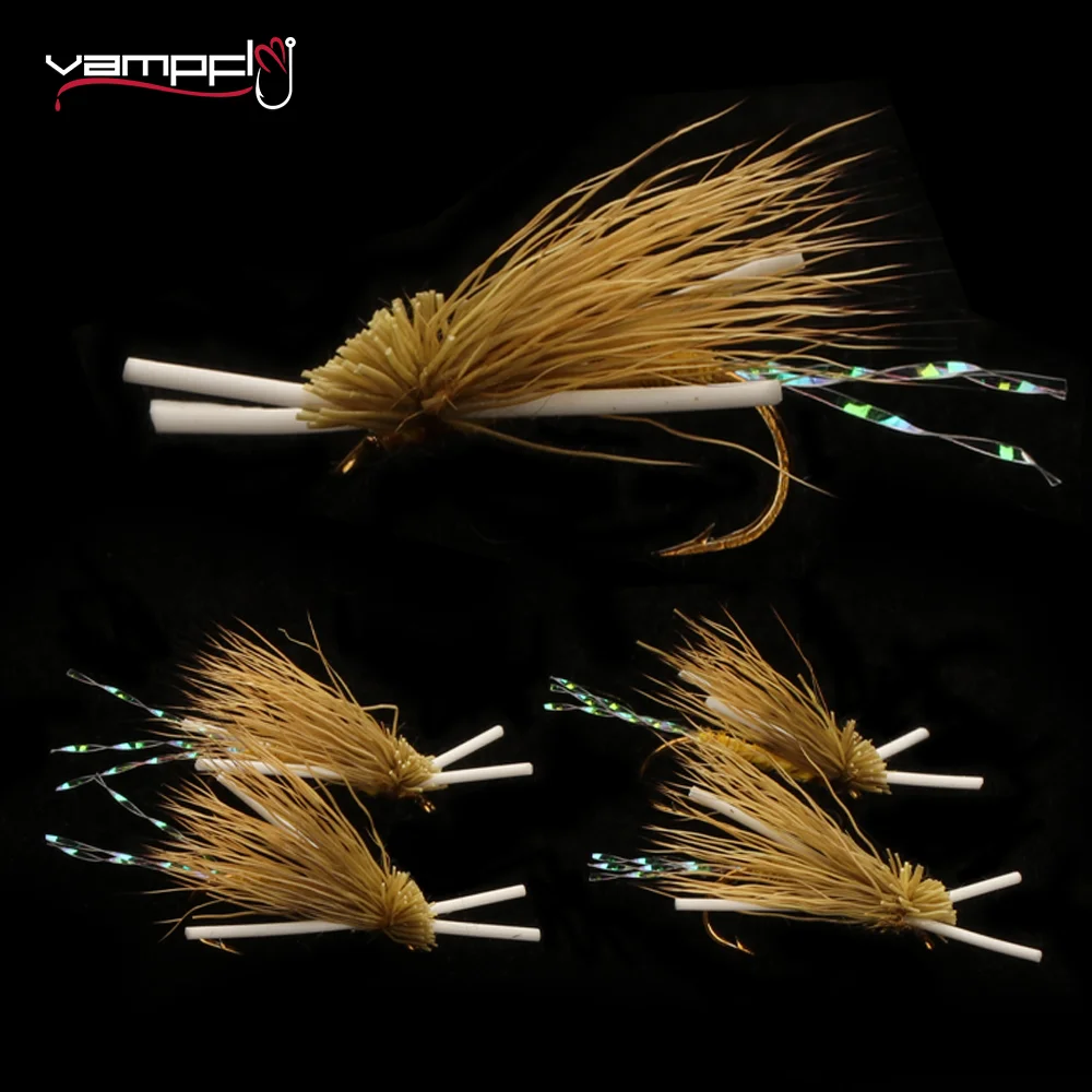 

Vampfly 6pcs Elk Hair Caddis Dry Flies Stonefly Steelhead Grayling Trout Fishing Lure Baits Carbon Steel Fly Tying Hook #12 #14