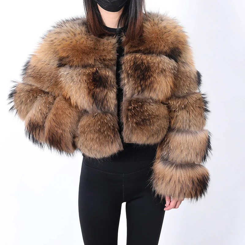 2023 Hot Sale  Natural Real Raccoon Fur Coat Women Hooded Luxury Fur Jackets Winter Warm Female Clothes Vest