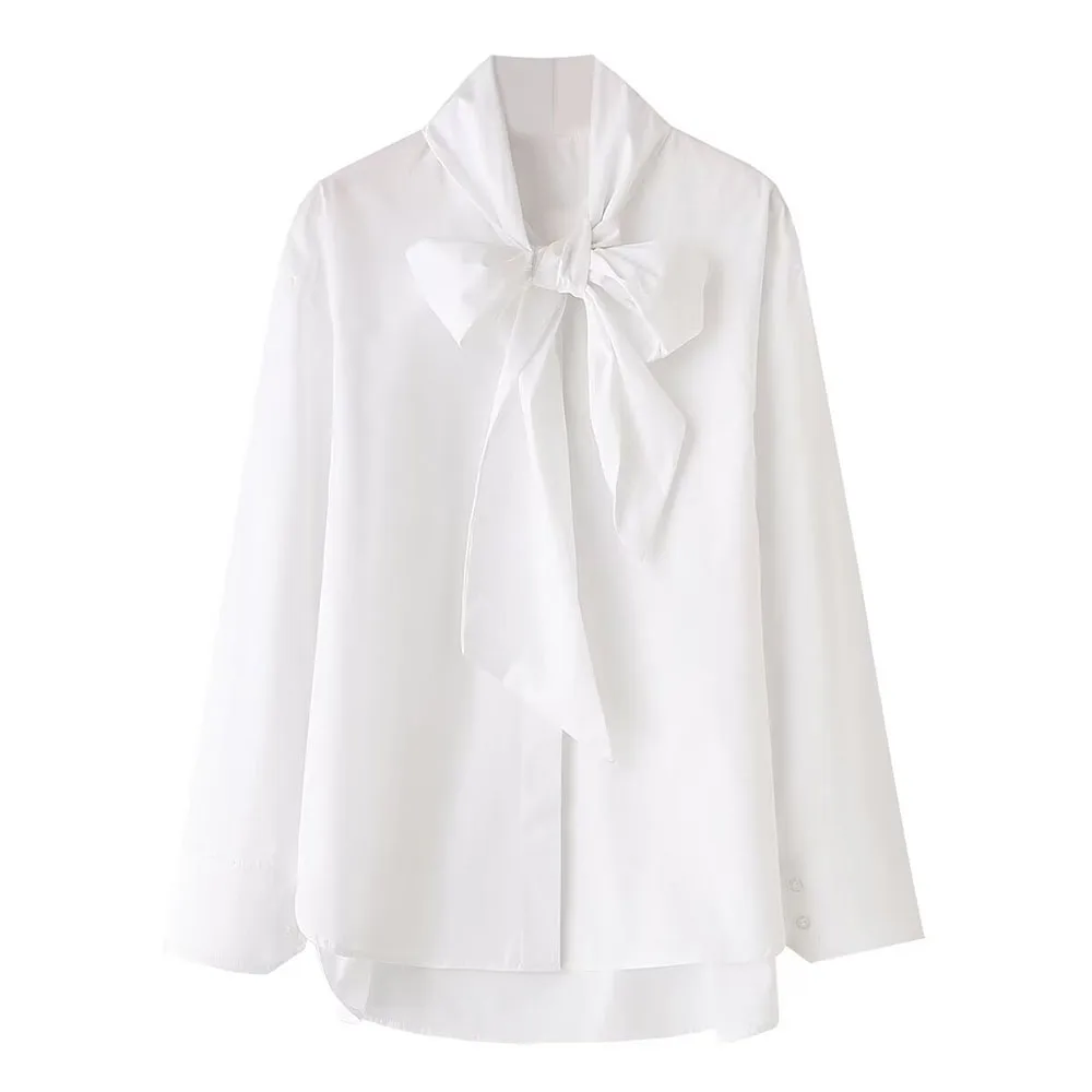 2024ZAR * Spring/Summer Fashion Hot Selling New Pure White Slim Fit Bow Decoration Poplin Shirt