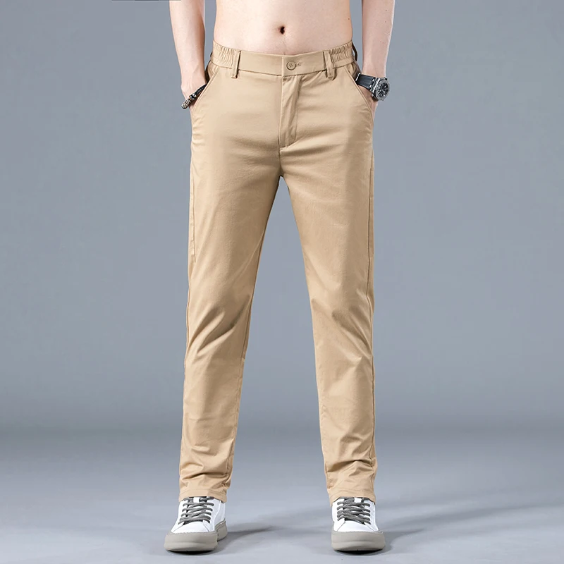 

Classic Men's Straight Casual Pants Spring Summer New Business Stretch 98% Cotton Stretch Slim Brand Trousers Male