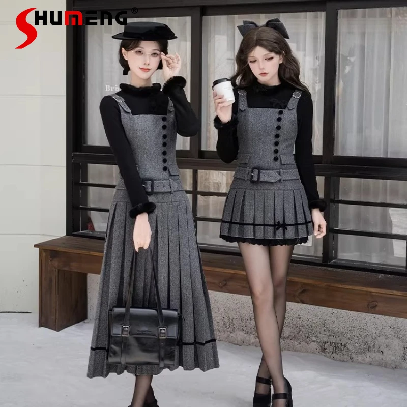 

Original Brand Elegant Daily Vestidos Adjustable Strap Vest Racerback Pleated Twin Dress 2025 Autumn Winter New Strap Dresses