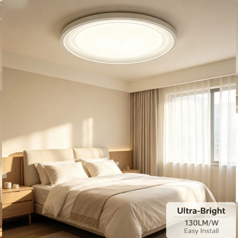 Modern Led Ceiling Light Round Fixture With Frosted Diffuser And Sleek Rim For Living Room Bedroom Minimalist Home Lighting