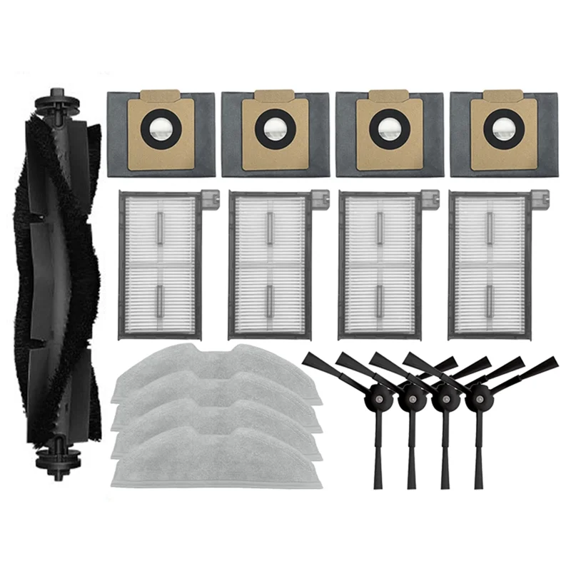 Baao-para eufy x8 pro kit de acessórios para aspirador de pó, 1 escova principal, 4 escovas laterais, 4 panos de esfregão, 4 sacos de pó a vácuo, 4 filtros hepa