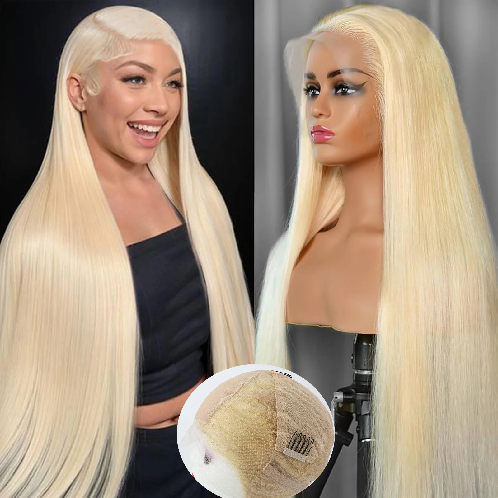 

Парик из натуральных волос высокой плотности, блонд 613, с шелковым верхом, прямой, на полной сетке, с фронтальной кружевной вставкой, из бразильских волос, для женщин