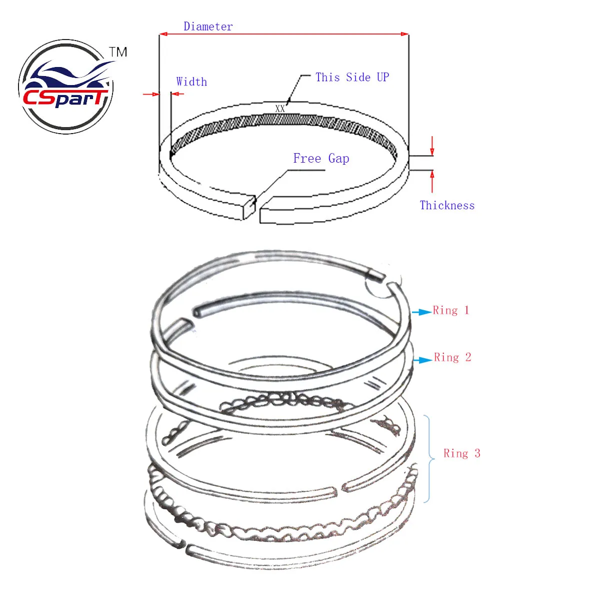 72MM Piston Ring For 250 250CC CF250 CN250 Jonway Kazuma Znen Cfmoto ATV Buggy Scooter Parts