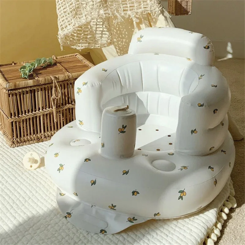 2024 Infant Shining Baby Inflatable Sofa Children Puff Portable Bath Chairs PVC Multifunctional Seat Practice Sitting Bath Stool