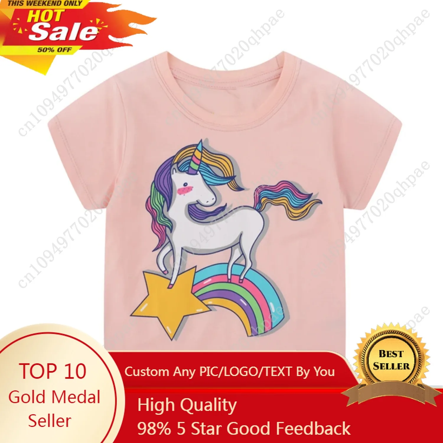 Little maven Baby Girls New Fashion Tops Children Lovely Unicorn T-shirt Cotton Soft and Comfort for Kids 2-7 year