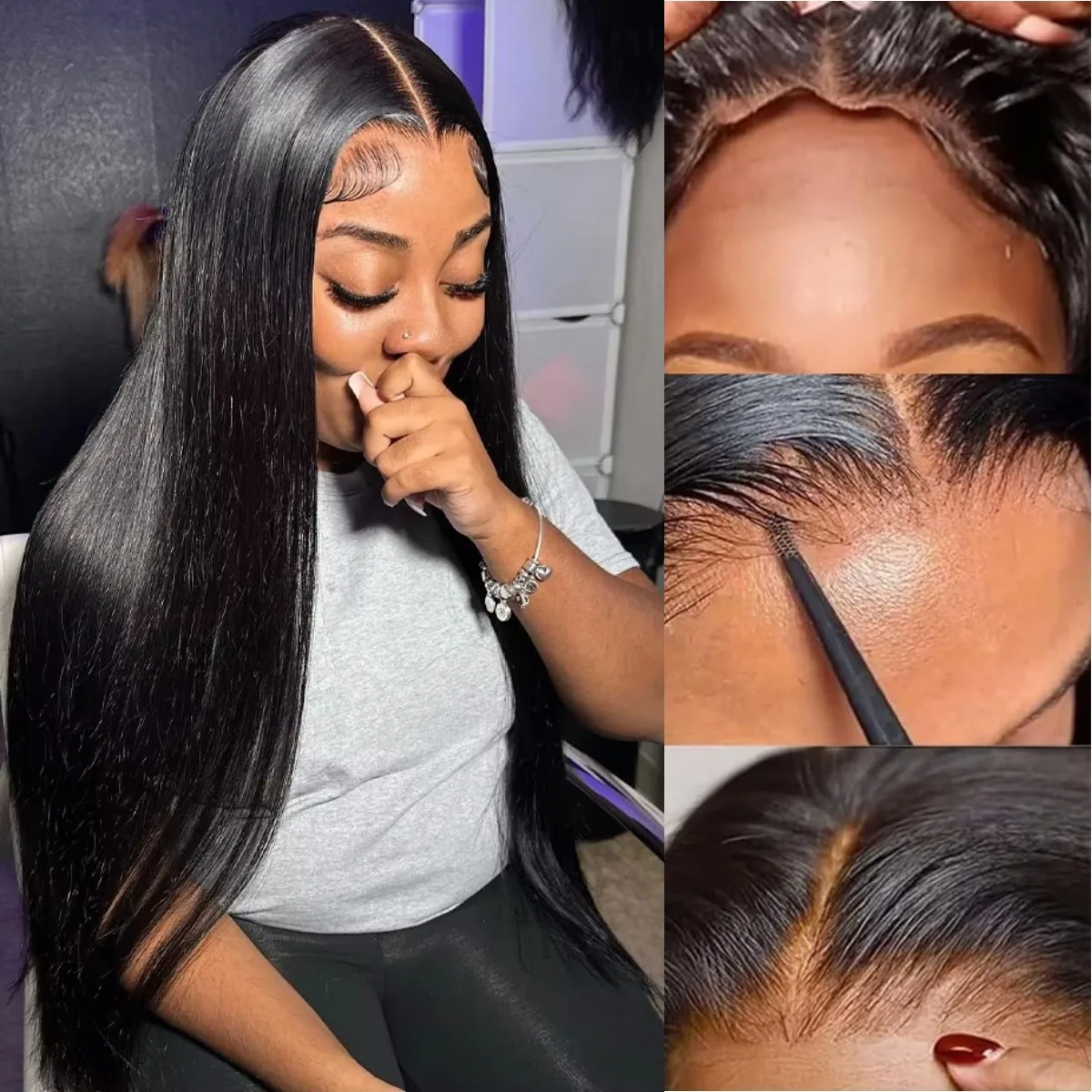 Wear and Go Glueless Wigs Human Hair Pre Plucked Pre Cut HD Lace 6x4 Straight Lace Front Wigs Human Hair Glueless Lace Front Wig